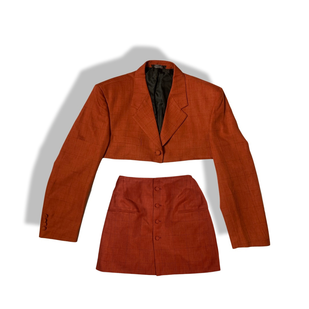 NiceWorked! Cropped Rust Blazer & Skirt Set